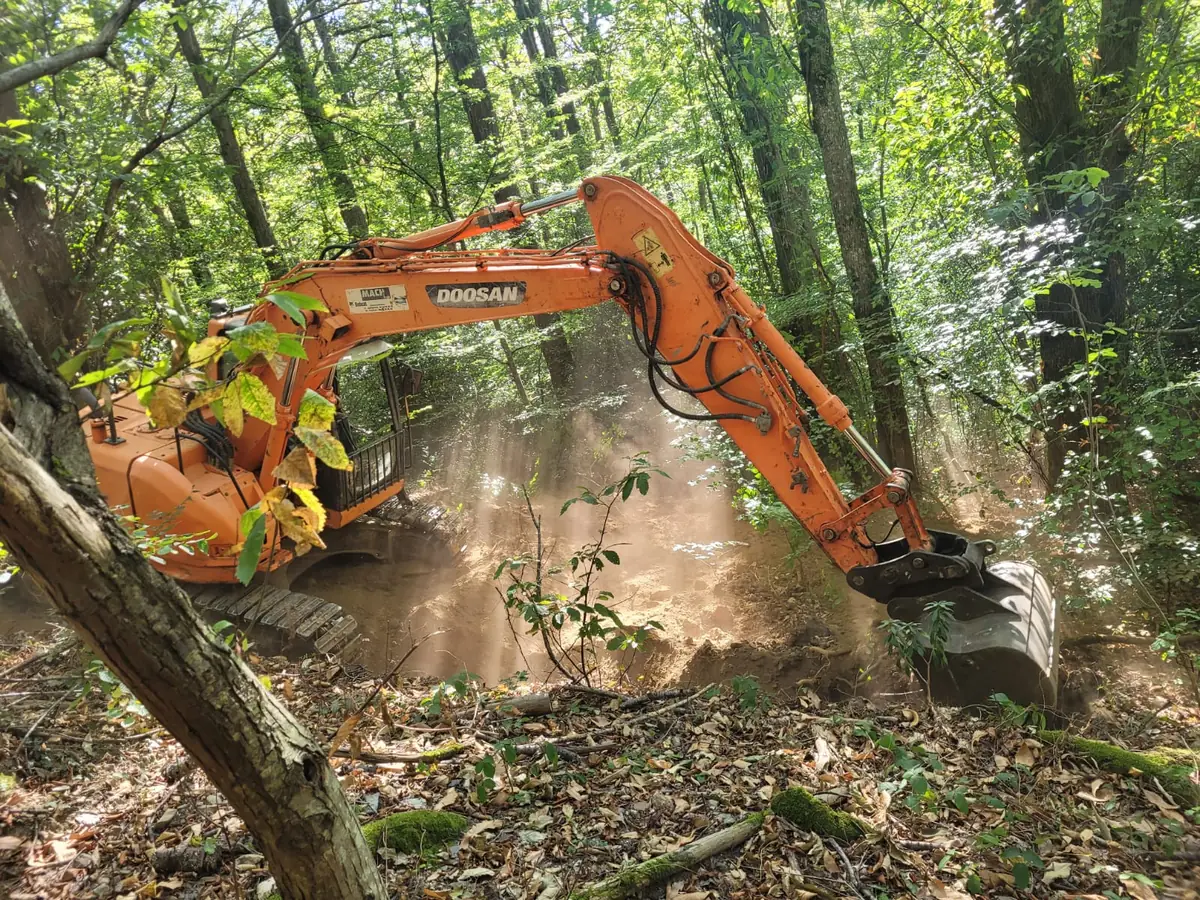 Pelle Doosan en intervention forestière